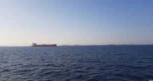 Cargo ships line the horizon in the Strait of Hormuz.Shutterstock