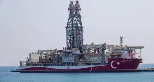Abdulhamid Han drillship anchored off Port of Tasucu of Mersin, Turkiye as drillship to be set off from the port city of Mersin,Turkiye to begin hydrocarbon exploration in the Mediterranean Sea on August, 09, 2022 [Emin Sansar/Anadolu Agency]