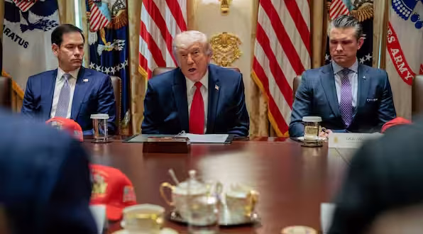 US President Donald Trump, Secretary of State Marco Rubio and Defence Secretary Pete Hegseth attend a cabinet meeting in the Cabinet Room at the White House, in Washington, DC, US, May 27, 2026. File Image/Reuters