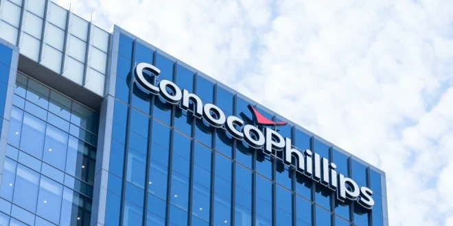 The company logo on the world headquarters of ConocoPhillips in Houston, Texas.Shutterstock