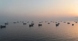 A drone view shows vessels in the Strait of Hormuz, as seen from Musandam, Oman, on 15 June. | Reuters
