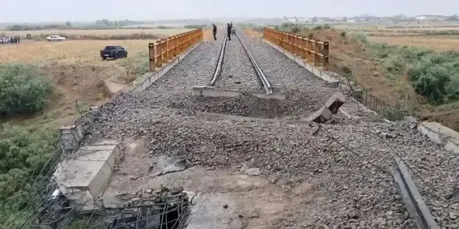 An image related by Iranian media purportedly showing the damage to the Aq Takeh Khan bridge in northeastern Iran, July 9, 2026