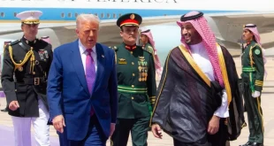 US President Donald Trump (2nd L) is welcomed by Saudi Crown Prince Mohammed bin Salman Al Saud (R) as he arrives at Malik Khalid Airport, for the first leg of his three-country Middle East tour in Riyadh, Saudi Arabia on May 13, 2025. [Bandar Al-Jaloud/Saudi Royal Court – Anadolu Agency]